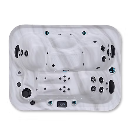 Maple M320 compact 240V hot tub with four-person seating and lounge